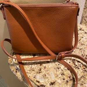Old Navy Double Zipper Cognac Crossbody